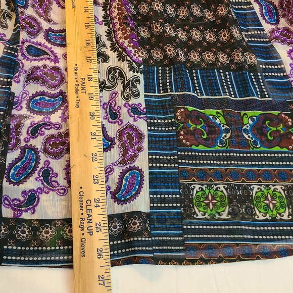One World Sheer Boho Top Paisley Floral Patchwork Print Beaded Ruffles Size L - Picture 10 of 10